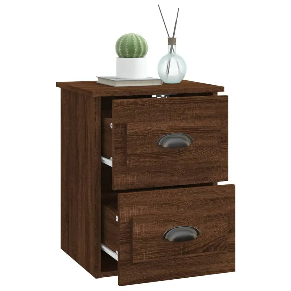 Wall-mounted Bedside Cabinet 2 Drawer Floating Storage Brown Oak 41.5x36x53cm