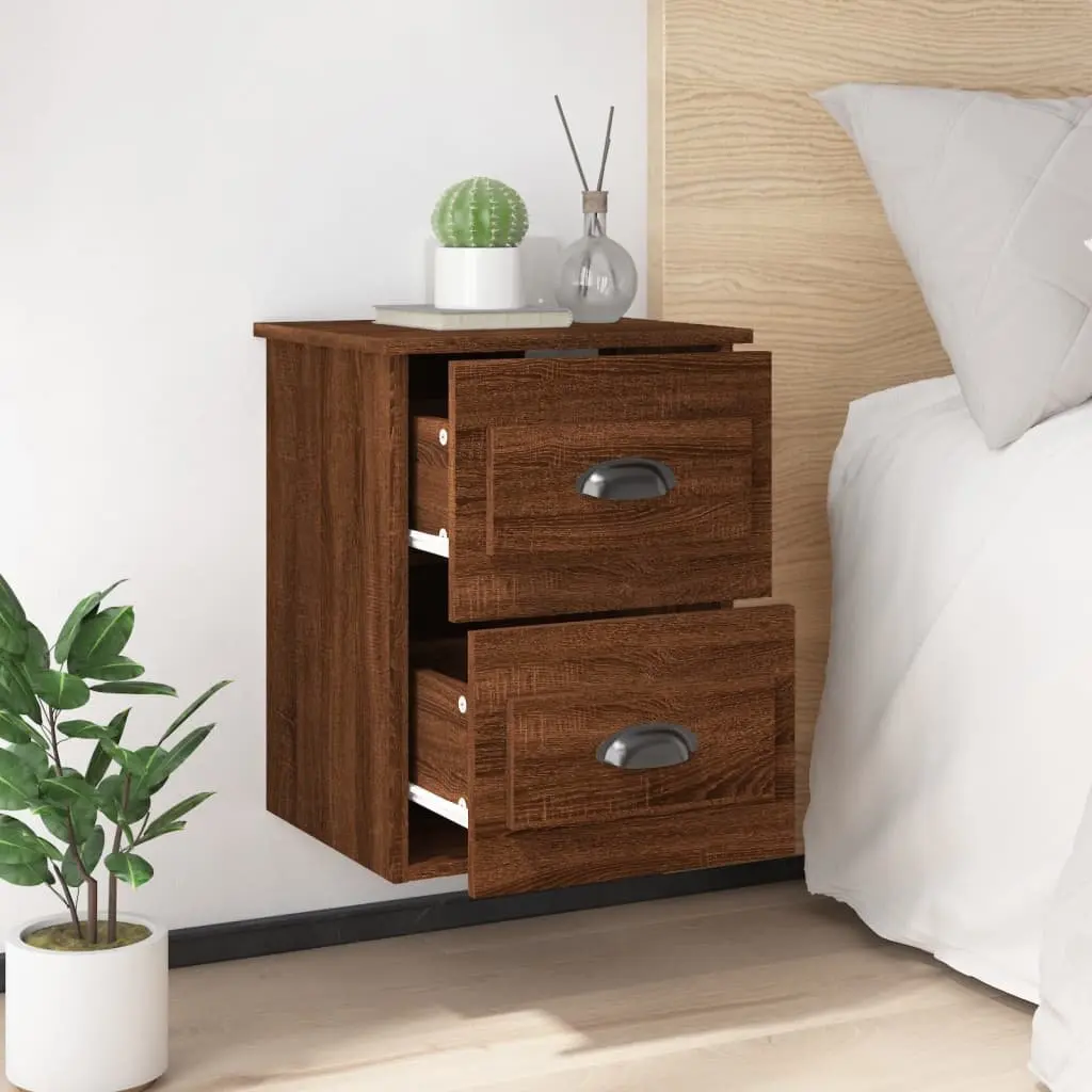 Wall-mounted Bedside Cabinet 2 Drawer Floating Storage Brown Oak 41.5x36x53cm