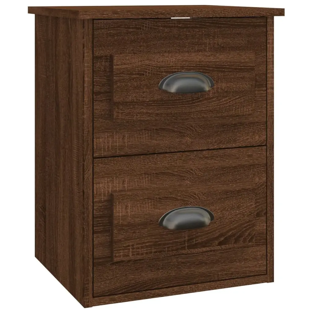 Wall-mounted Bedside Cabinet 2 Drawer Floating Storage Brown Oak 41.5x36x53cm