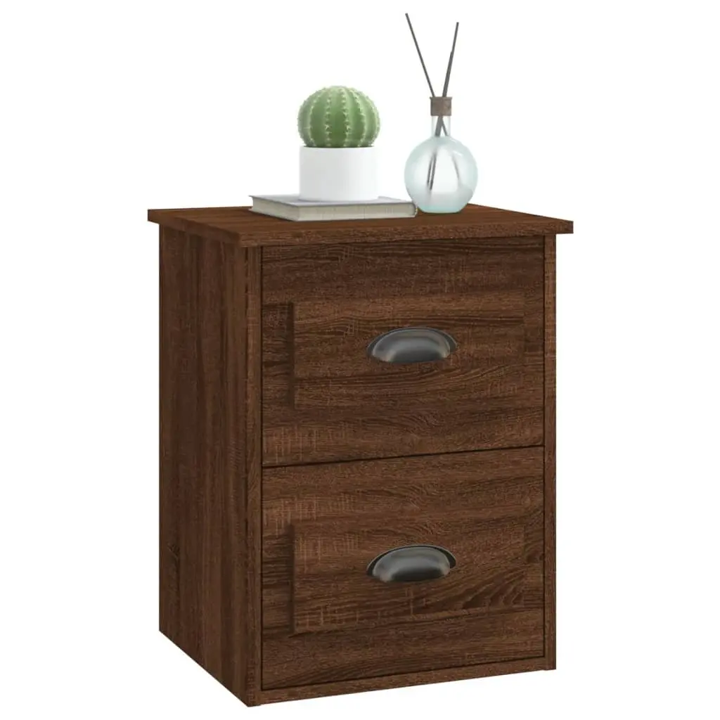 Wall-mounted Bedside Cabinet 2 Drawer Floating Storage Brown Oak 41.5x36x53cm