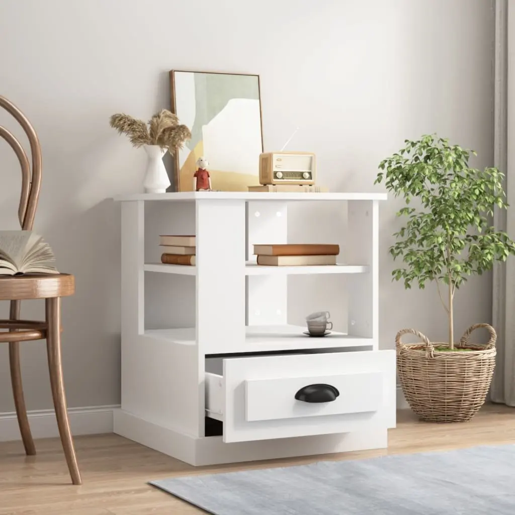 Side Table Engineered Wood 50x50x60 cm White Storage Accent Furniture Living Room