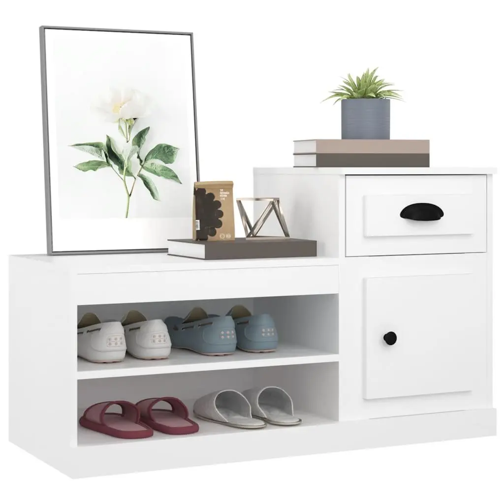 Shoe Storage Cabinet Engineered Wood White 100x42x60cm Two-Tier Organiser