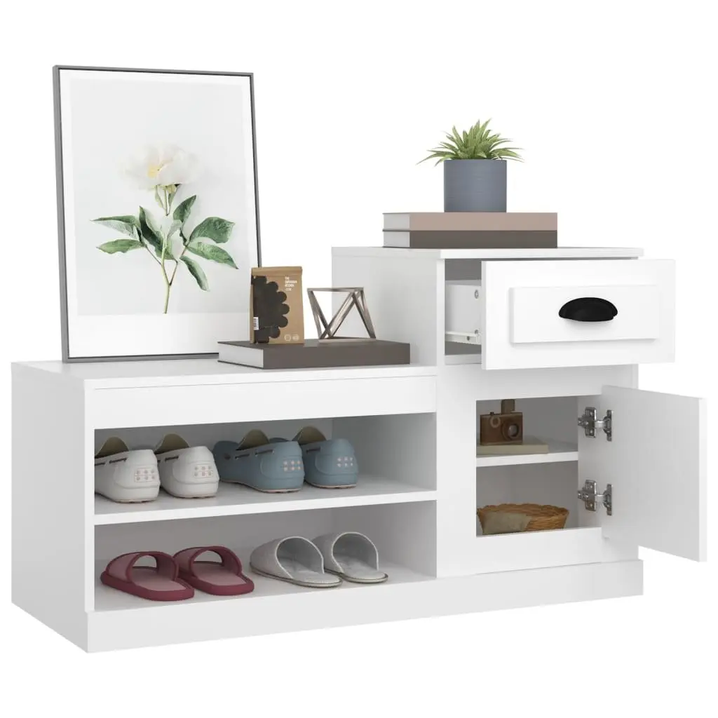 Shoe Storage Cabinet Engineered Wood White 100x42x60cm Two-Tier Organiser