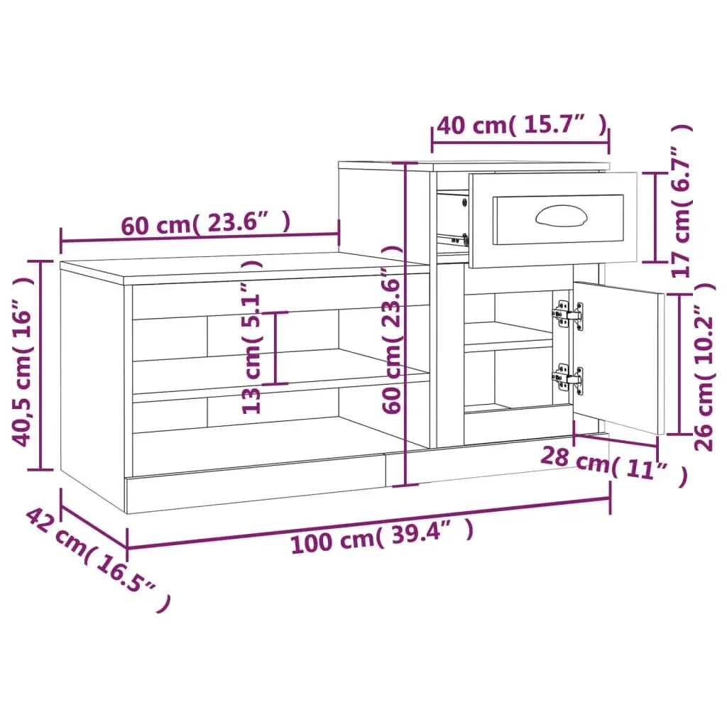 Shoe Storage Cabinet Engineered Wood White 100x42x60cm Two-Tier Organiser