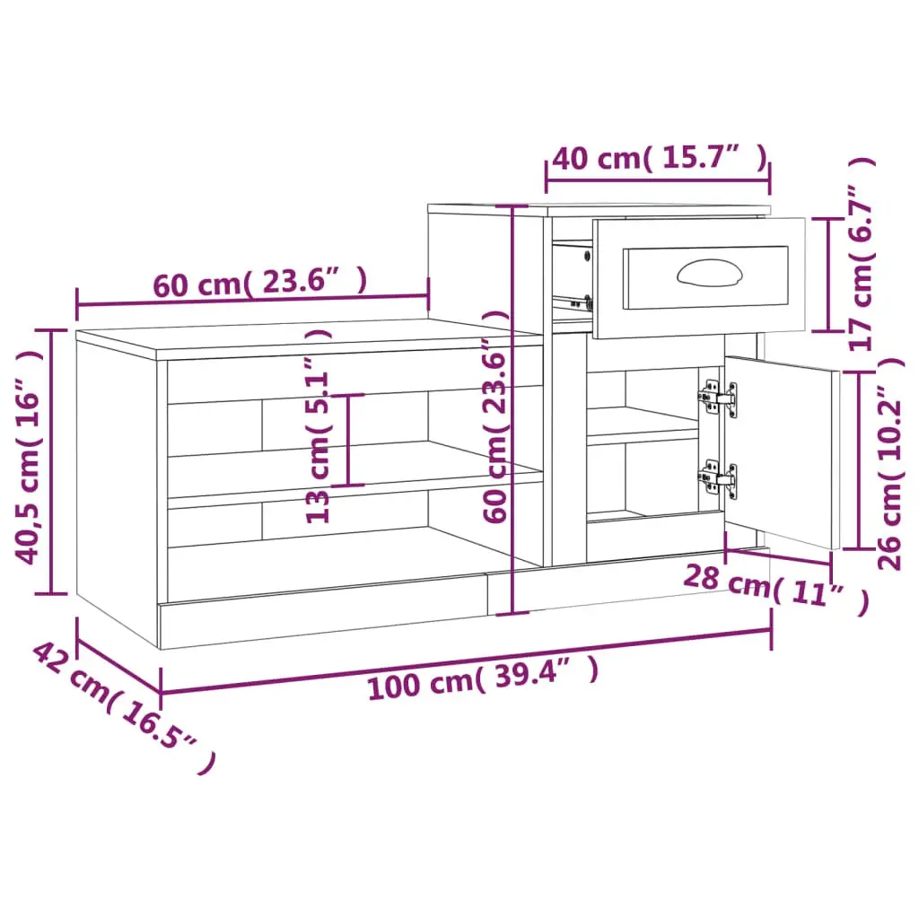 Shoe Cabinet Black 100x42x60 cm Storage Organiser Engineered Wood Cupboard