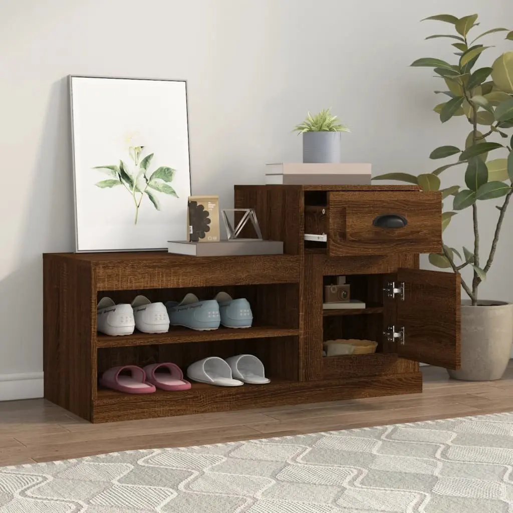 Shoe Cabinet Brown Oak Engineered Wood Storage Organiser Cupboard 100x42x60cm