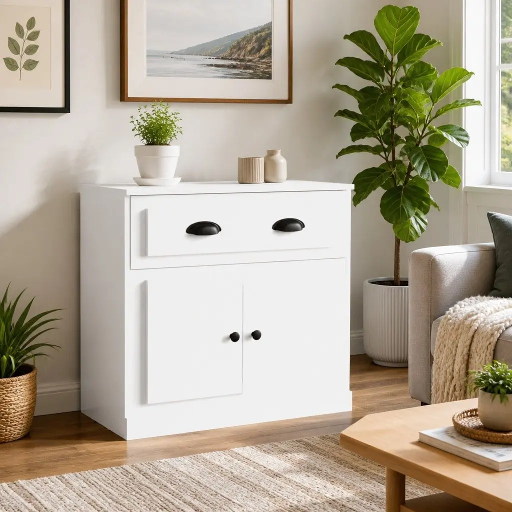 Sideboard Storage Cabinet Engineered Wood White 70x35.5x67.5cm For Organised Home Storage