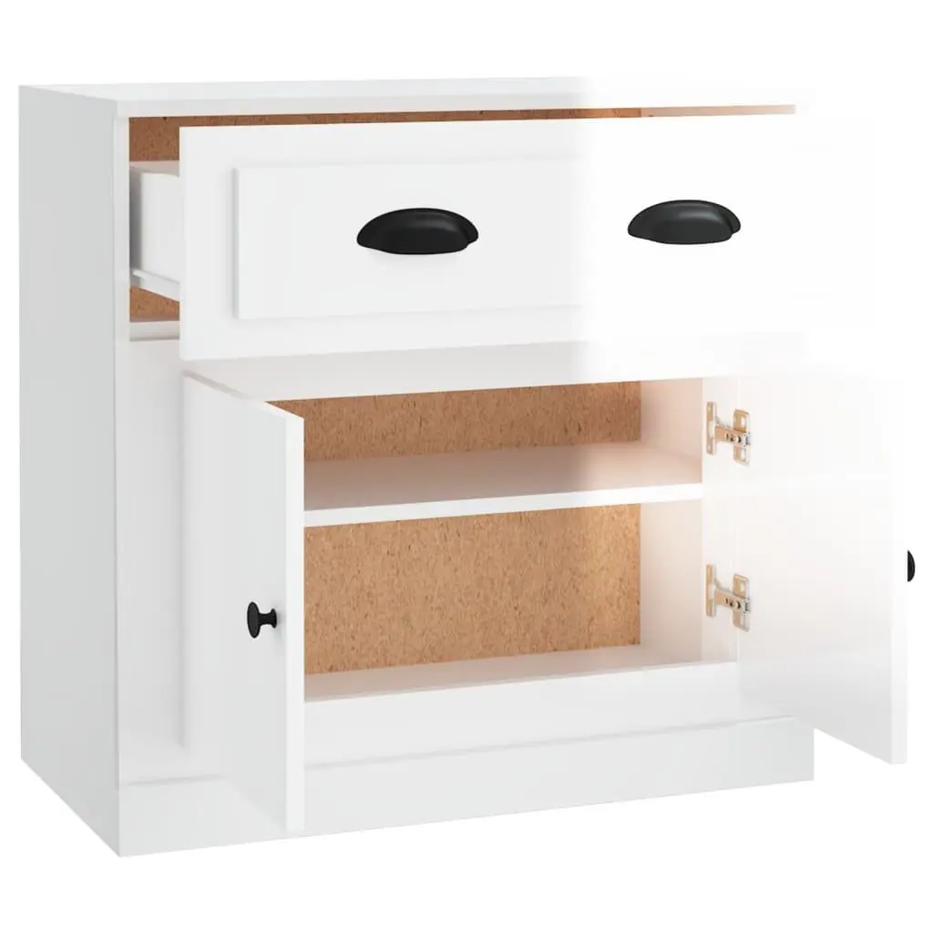 White High Gloss Sideboard Storage Cabinet Engineered Wood Furniture