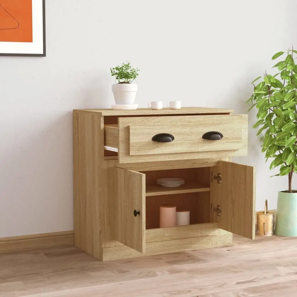 Brown Sideboard Storage Cabinet Engineered Wood 70cm Living Room Buffet with Display Surface
