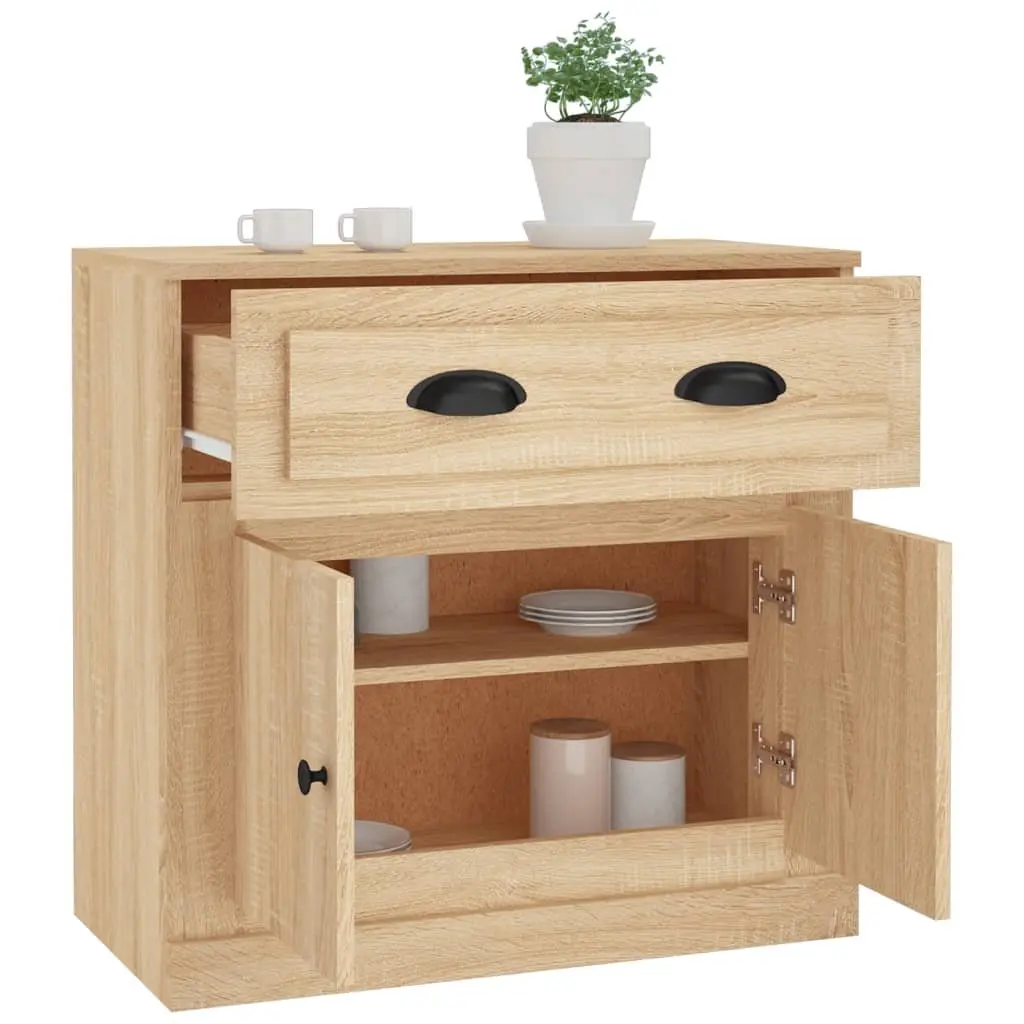 Brown Sideboard Storage Cabinet Engineered Wood 70cm Living Room Buffet with Display Surface