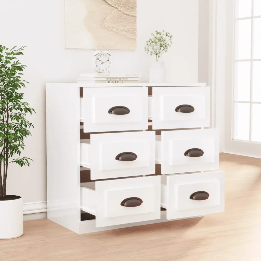 White Sideboard Storage Cabinet Engineered Wood High Gloss Buffet Furniture 70cm