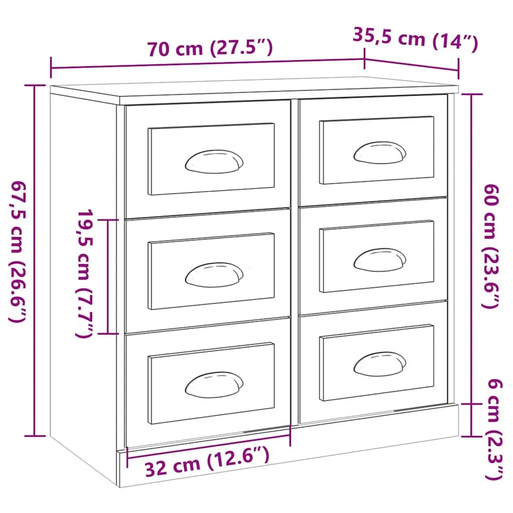 Sideboard Cabinet Storage Buffet Engineered Wood Grey 70x35.5x67.5cm