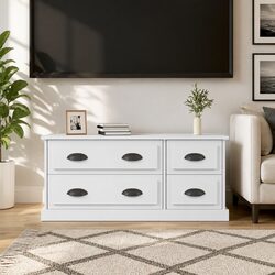 TV Cabinet White 100x35.5x45cm Media Storage Unit with 4 Drawers