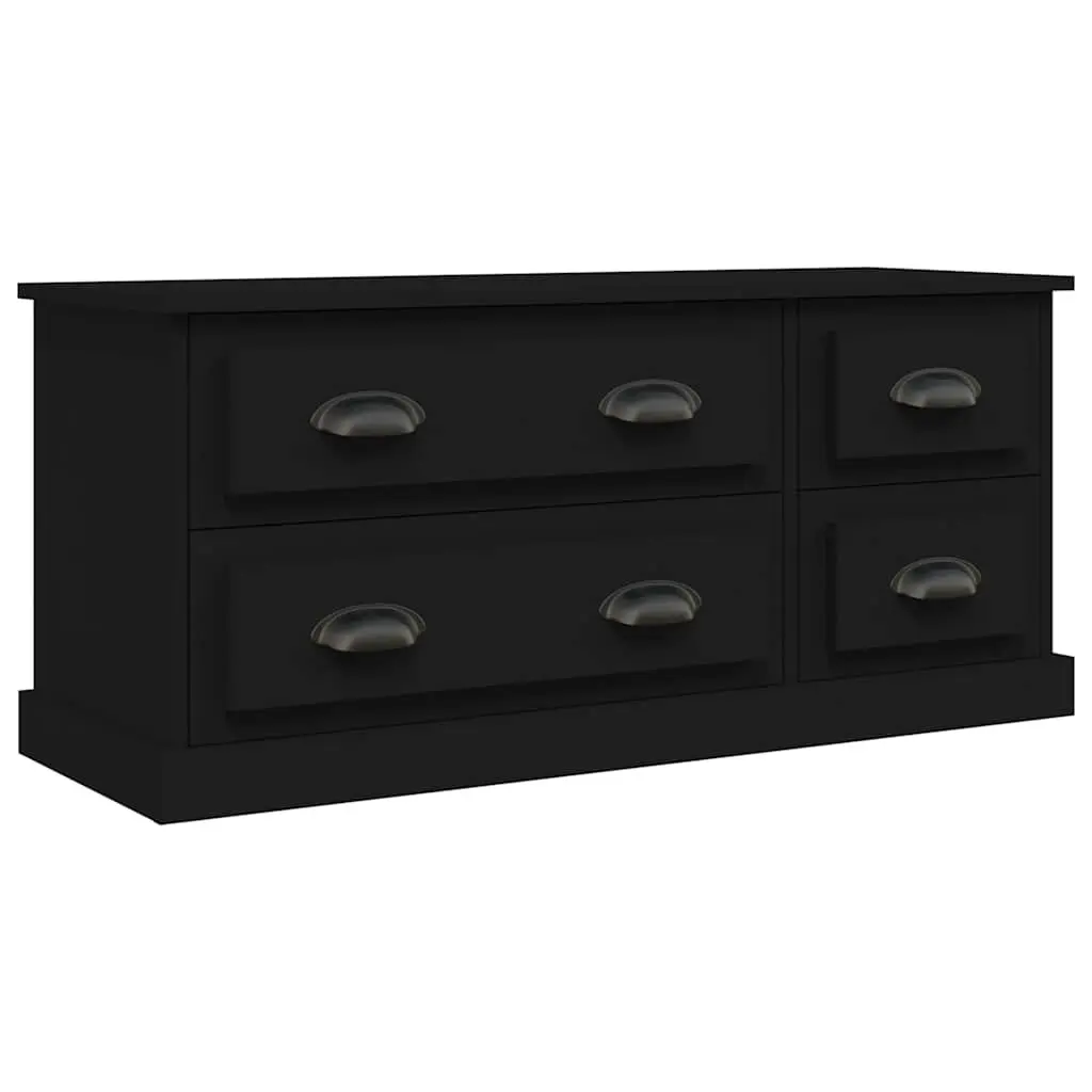TV Cabinet Engineered Wood 100x35.5x45 cm Black 4 Drawers Media Storage Unit