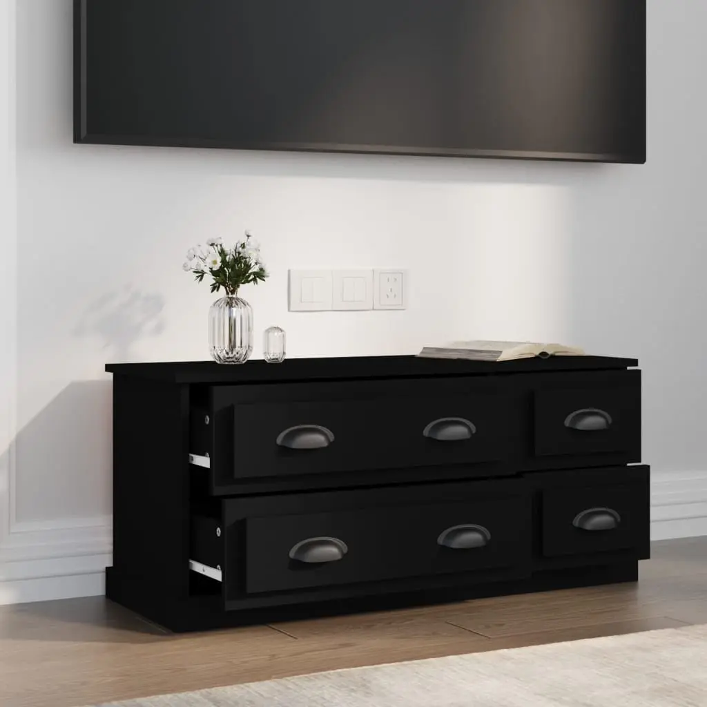 TV Cabinet Engineered Wood 100x35.5x45 cm Black 4 Drawers Media Storage Unit