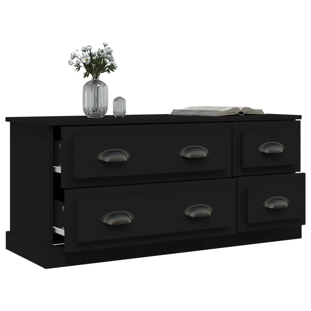 TV Cabinet Engineered Wood 100x35.5x45 cm Black 4 Drawers Media Storage Unit
