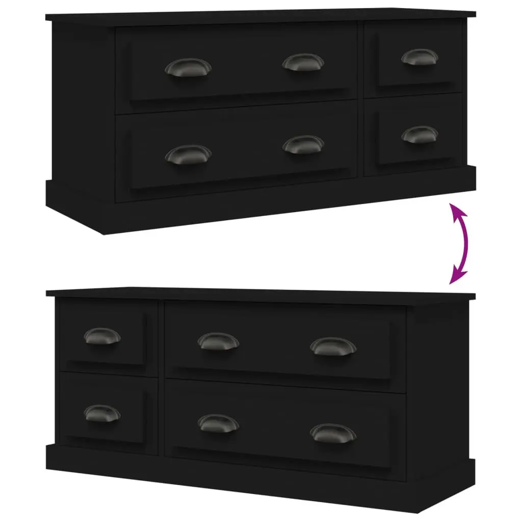 TV Cabinet Engineered Wood 100x35.5x45 cm Black 4 Drawers Media Storage Unit