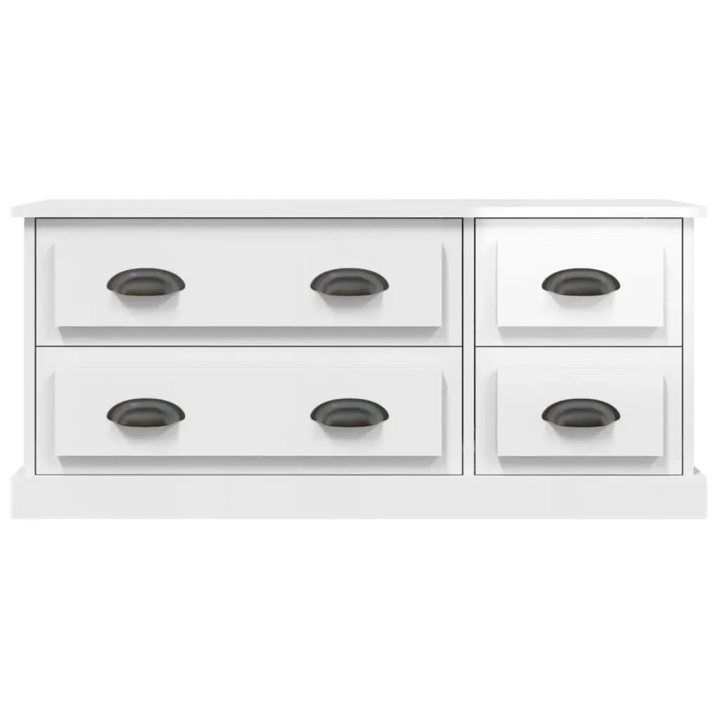 TV Cabinet Engineered Wood 100x35.5x45 cm High Gloss White 4 Drawers Storage