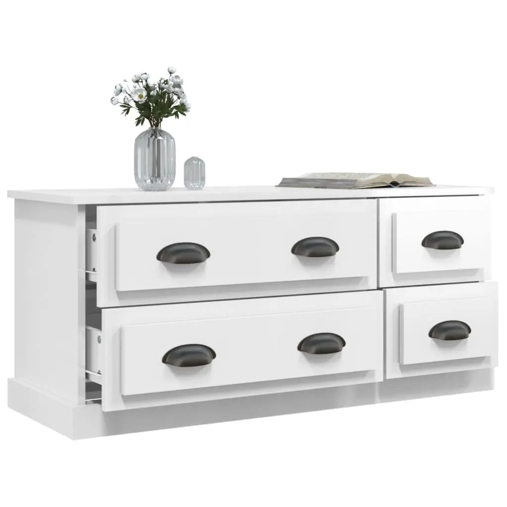 TV Cabinet Engineered Wood 100x35.5x45 cm High Gloss White 4 Drawers Storage