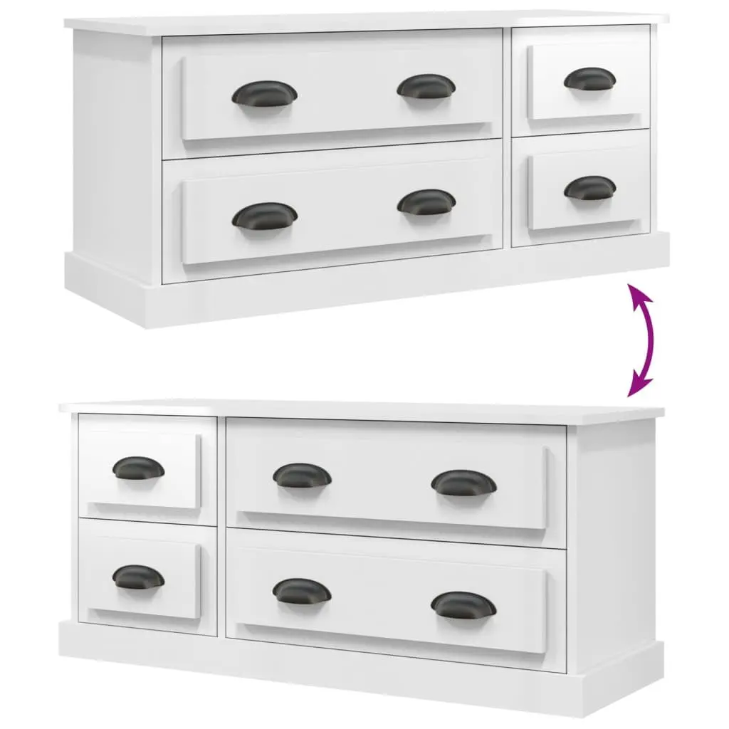 TV Cabinet Engineered Wood 100x35.5x45 cm High Gloss White 4 Drawers Storage