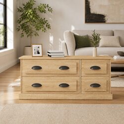 Functional TV Cabinet with 4 Drawers - Brown Finish