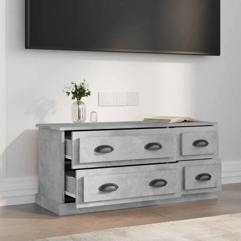 TV Cabinet Engineered Wood 100cm Grey 4 Drawers Storage Unit Media Stand Display