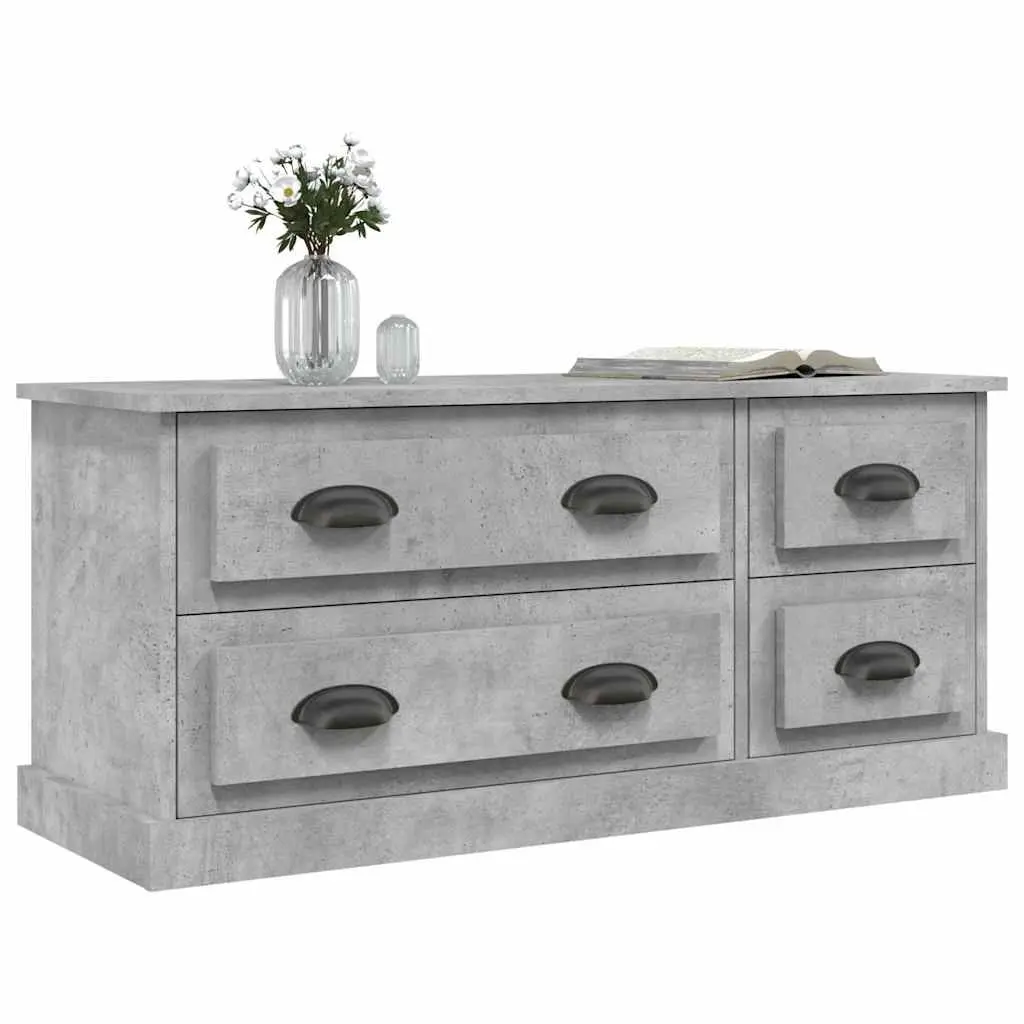 TV Cabinet Engineered Wood 100cm Grey 4 Drawers Storage Unit Media Stand Display