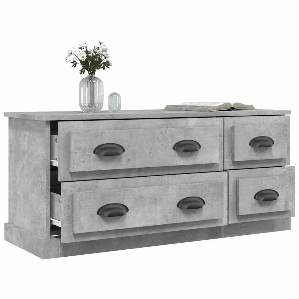 TV Cabinet Engineered Wood 100cm Grey 4 Drawers Storage Unit Media Stand Display