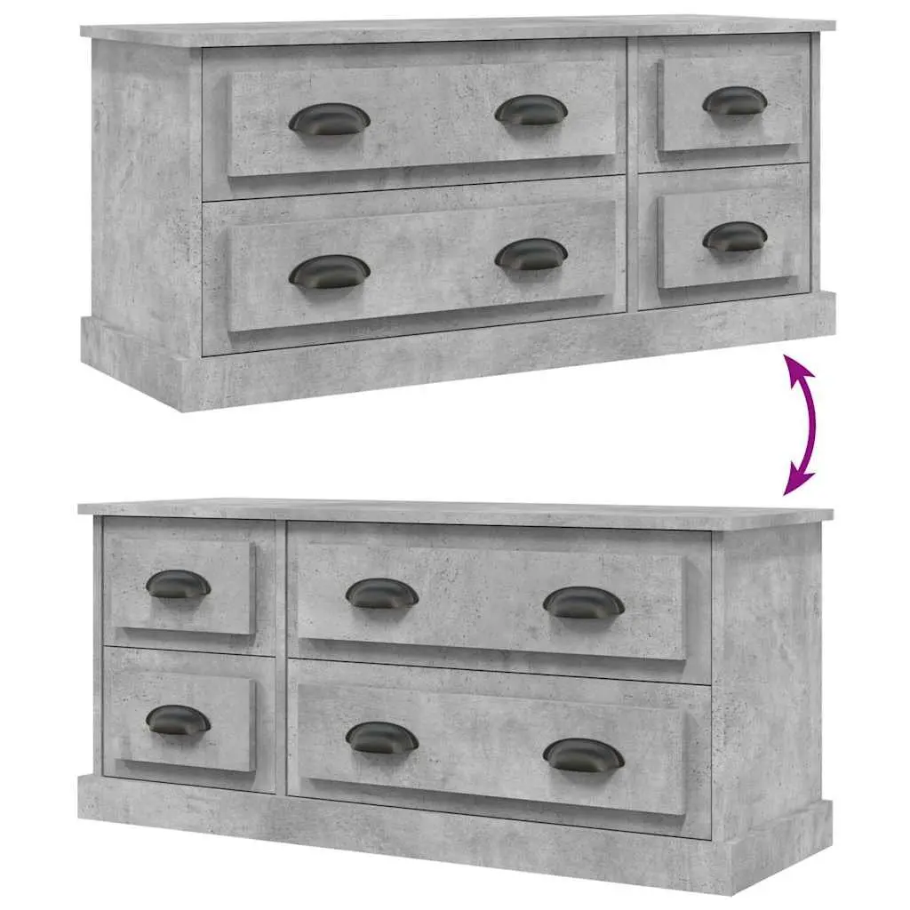 TV Cabinet Engineered Wood 100cm Grey 4 Drawers Storage Unit Media Stand Display