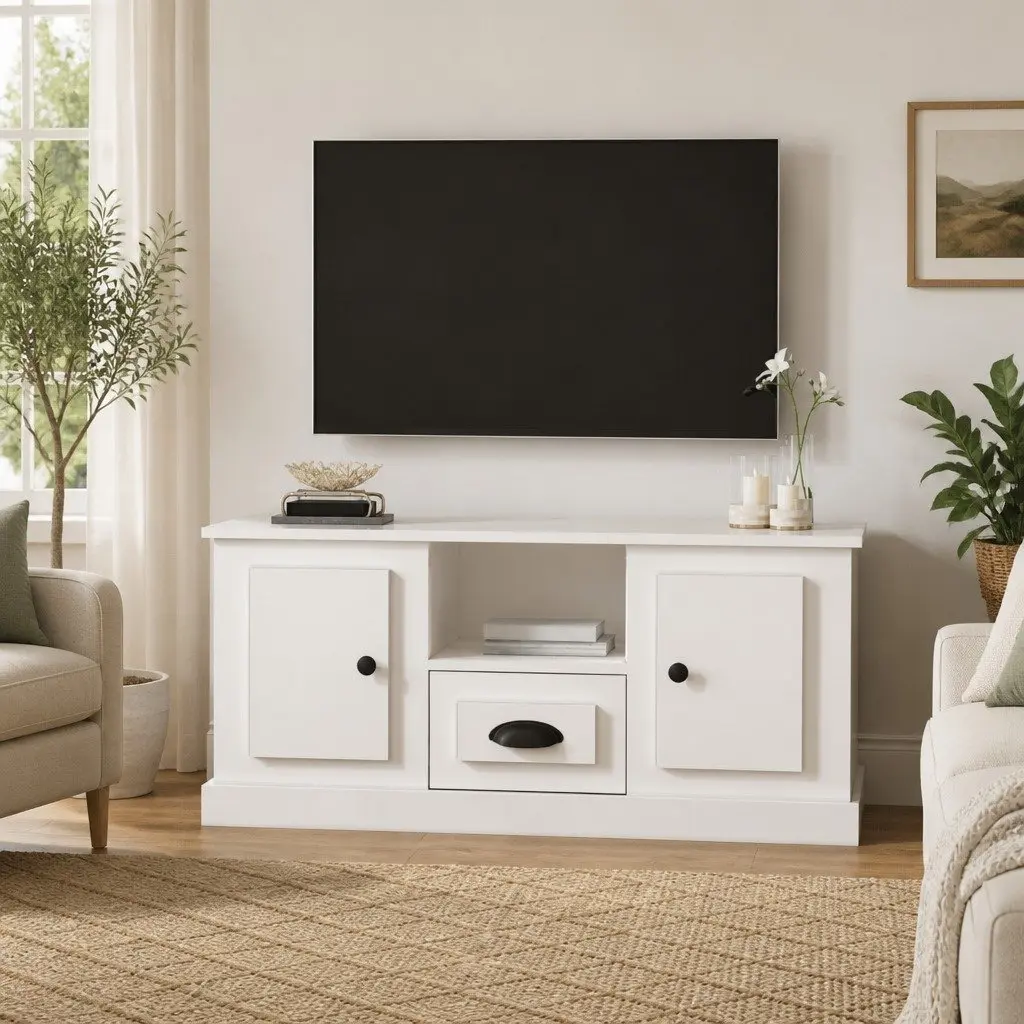 TV Cabinet Engineered Wood 100 x 35.5 x 45 cm White Storage Unit Living Room Furniture