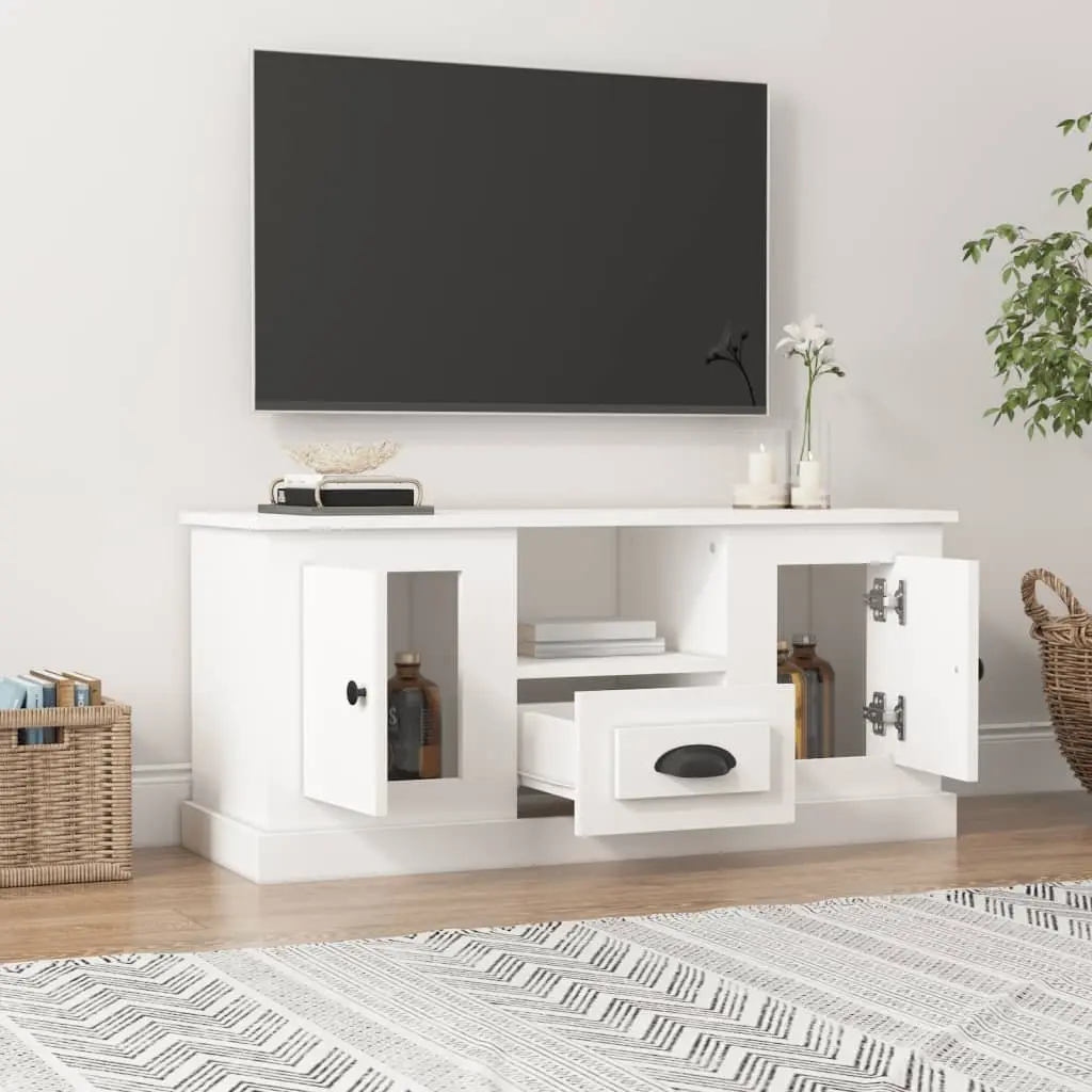 TV Cabinet Engineered Wood 100 x 35.5 x 45 cm White Storage Unit Living Room Furniture