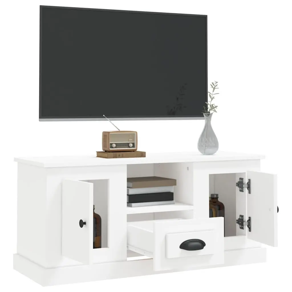 TV Cabinet Engineered Wood 100 x 35.5 x 45 cm White Storage Unit Living Room Furniture