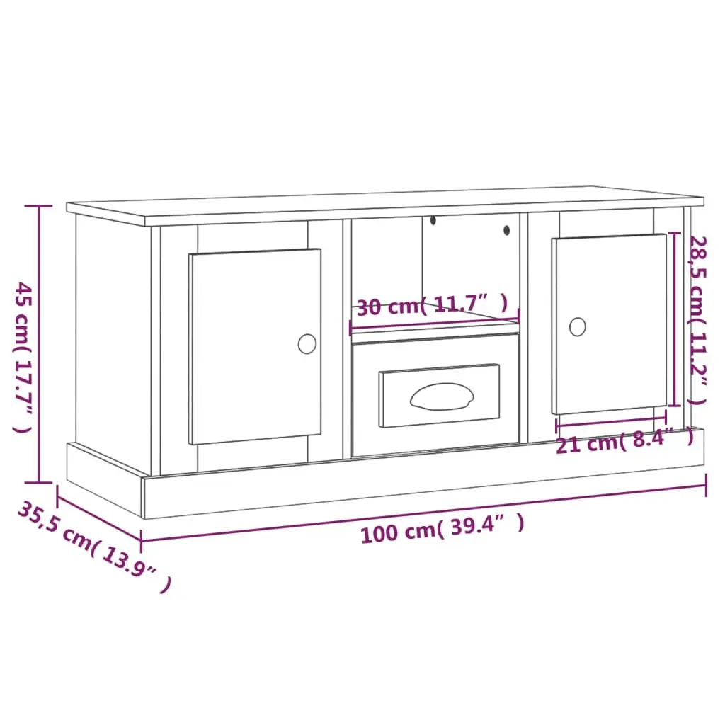 TV Cabinet Engineered Wood 100 x 35.5 x 45 cm White Storage Unit Living Room Furniture