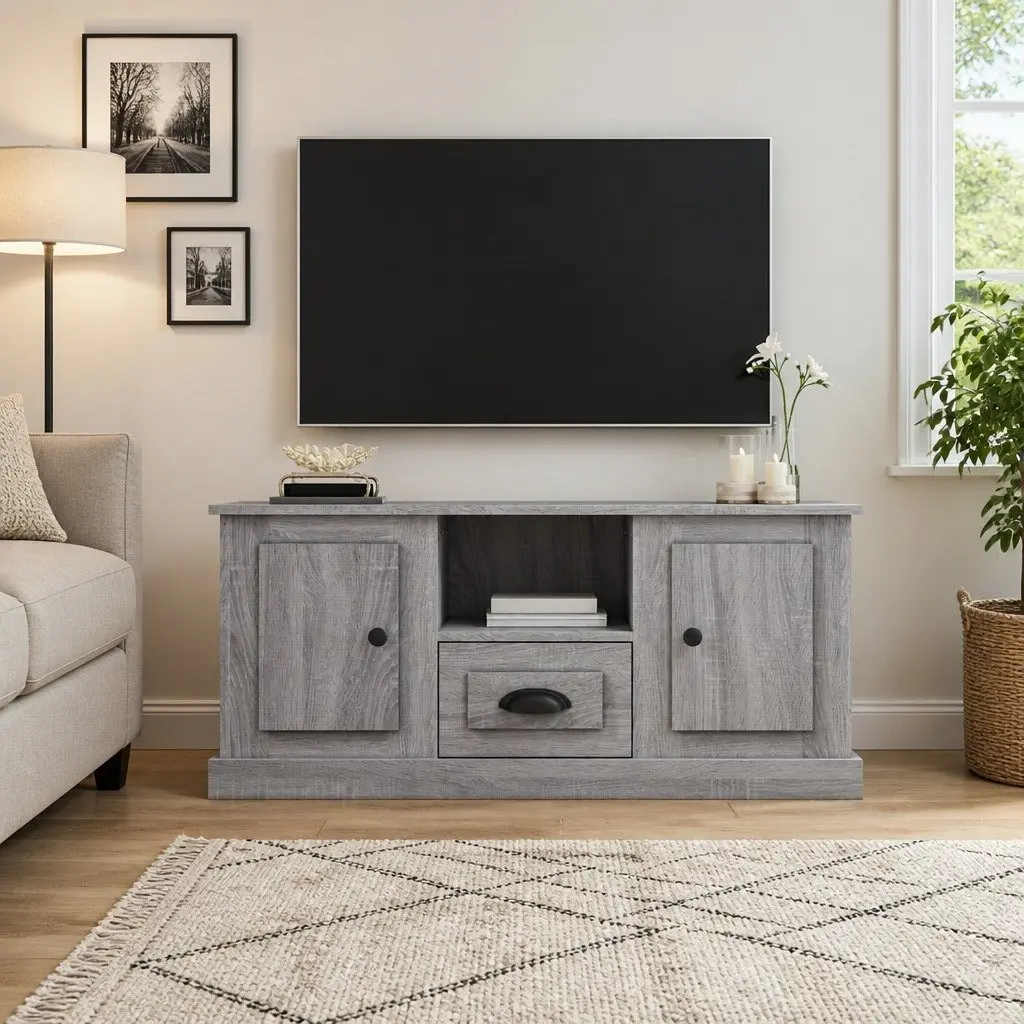TV Cabinet Engineered Wood 100 x 35.5 x 45 cm Grey Storage Unit Living Room Display Stand