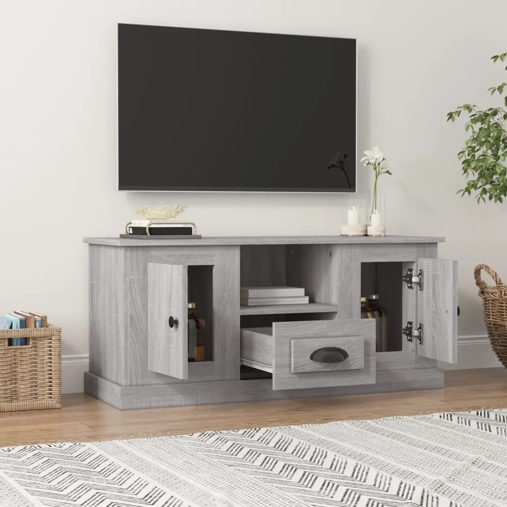 TV Cabinet Engineered Wood 100 x 35.5 x 45 cm Grey Storage Unit Living Room Display Stand