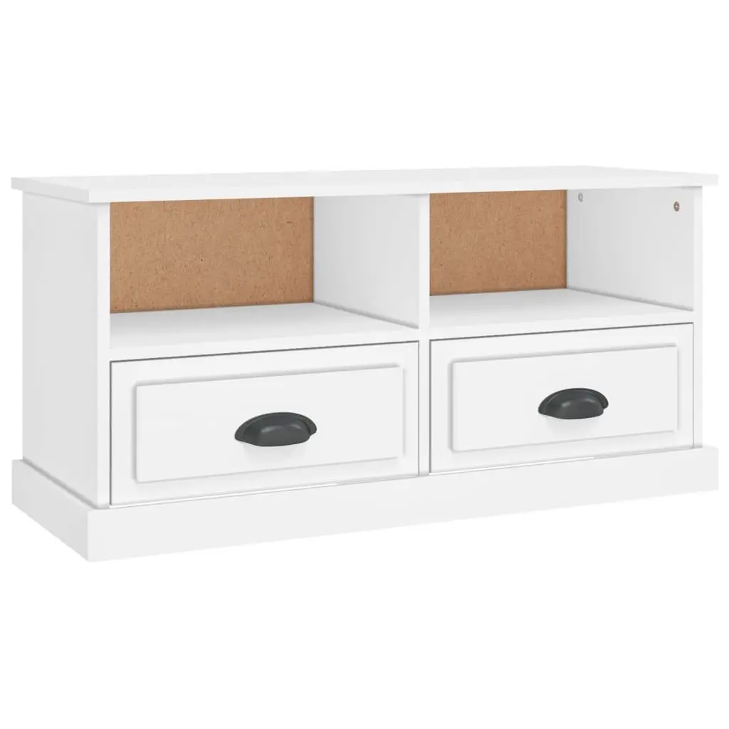 TV Cabinet Engineered Wood White 93 x 35.5 x 45 cm with 2 Drawers and 2 Open Compartments