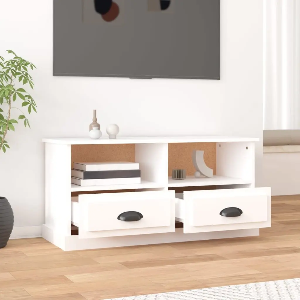 TV Cabinet Engineered Wood White 93 x 35.5 x 45 cm with 2 Drawers and 2 Open Compartments