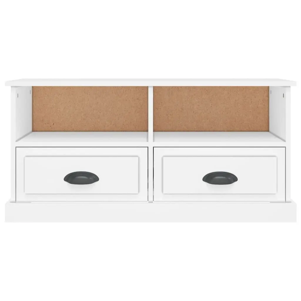 TV Cabinet Engineered Wood White 93 x 35.5 x 45 cm with 2 Drawers and 2 Open Compartments