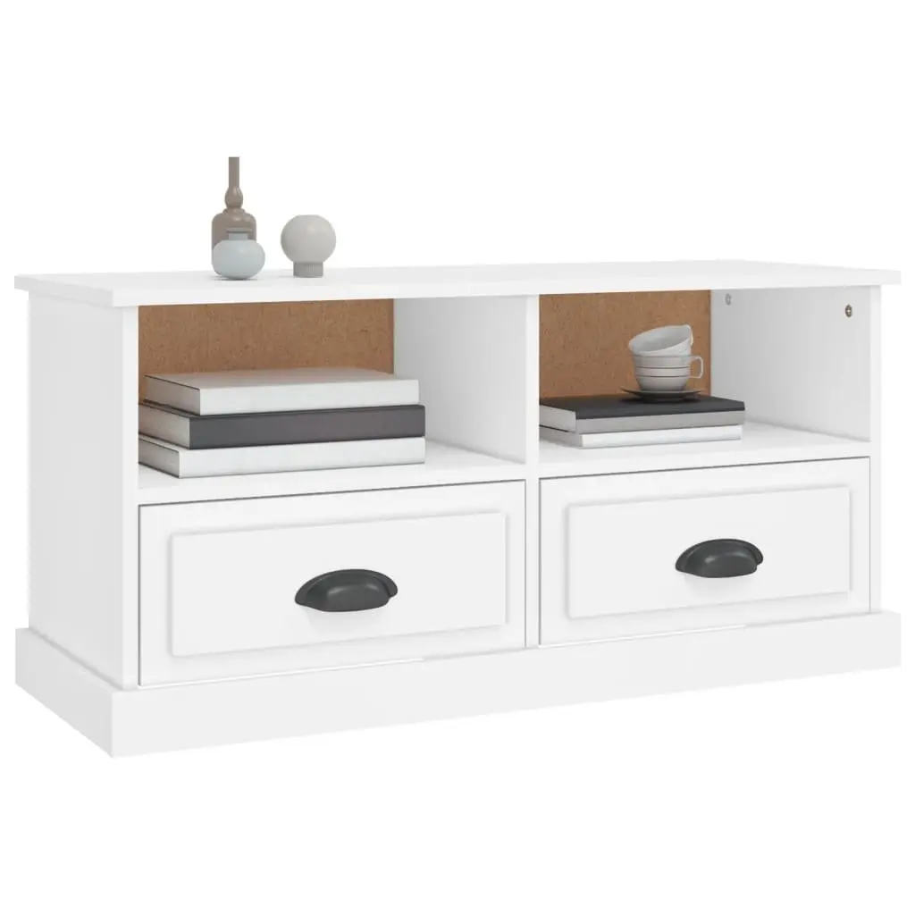 TV Cabinet Engineered Wood White 93 x 35.5 x 45 cm with 2 Drawers and 2 Open Compartments