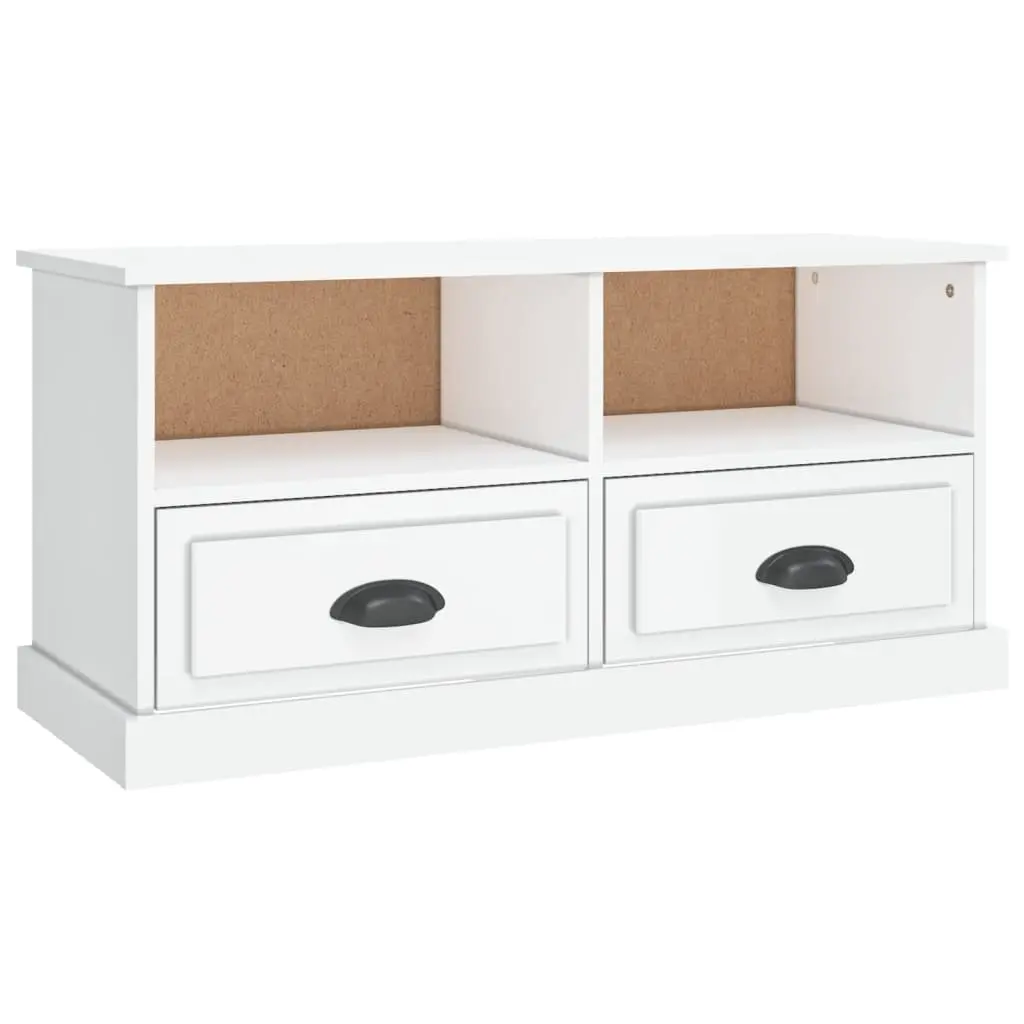 TV Cabinet White High Gloss Engineered Wood Storage Unit Drawers Compartments