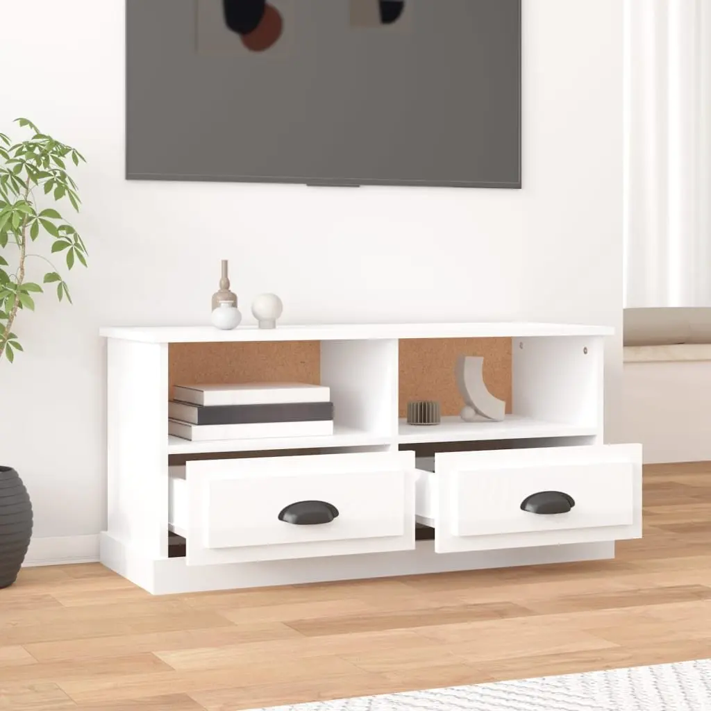 TV Cabinet White High Gloss Engineered Wood Storage Unit Drawers Compartments