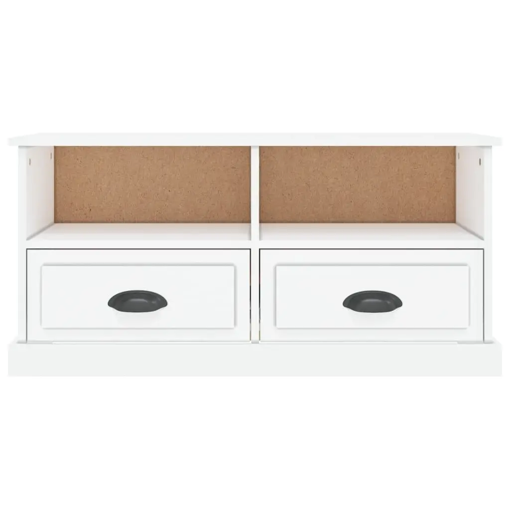 TV Cabinet White High Gloss Engineered Wood Storage Unit Drawers Compartments