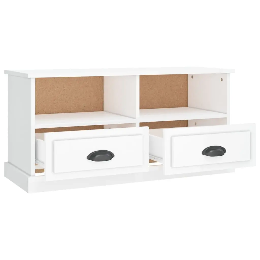 TV Cabinet White High Gloss Engineered Wood Storage Unit Drawers Compartments