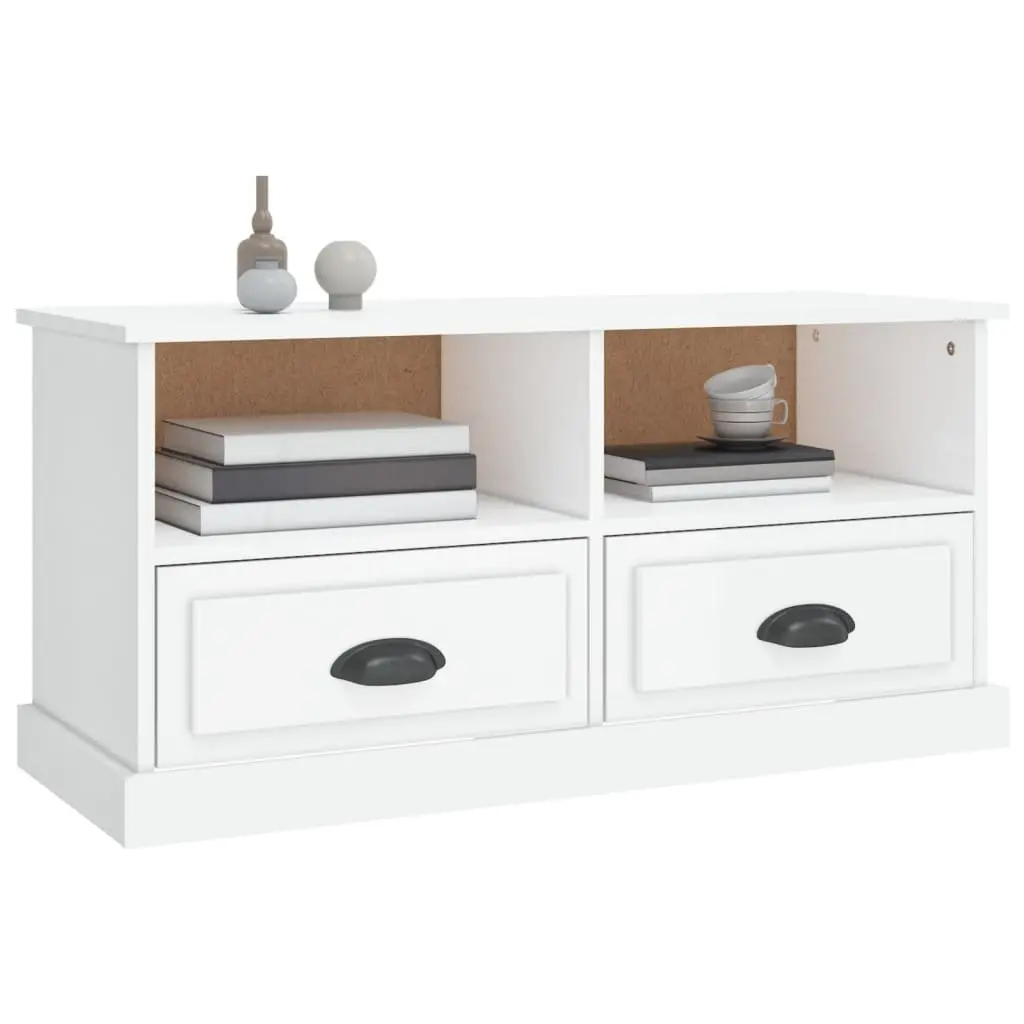 TV Cabinet White High Gloss Engineered Wood Storage Unit Drawers Compartments