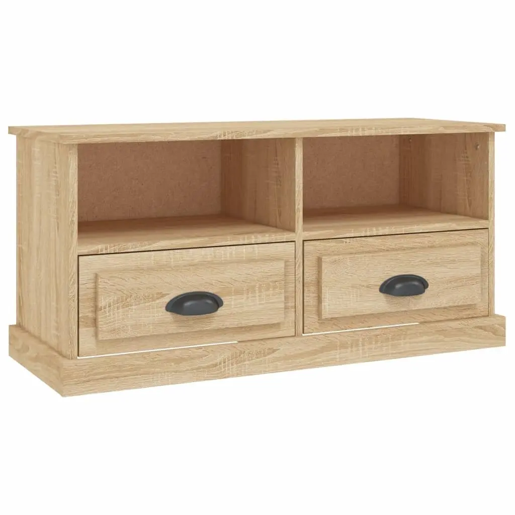 TV Cabinet Engineered Wood Brown 93 x 35.5 x 45 cm with 2 Drawers and 2 Open Compartments