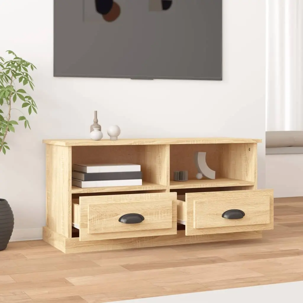 TV Cabinet Engineered Wood Brown 93 x 35.5 x 45 cm with 2 Drawers and 2 Open Compartments