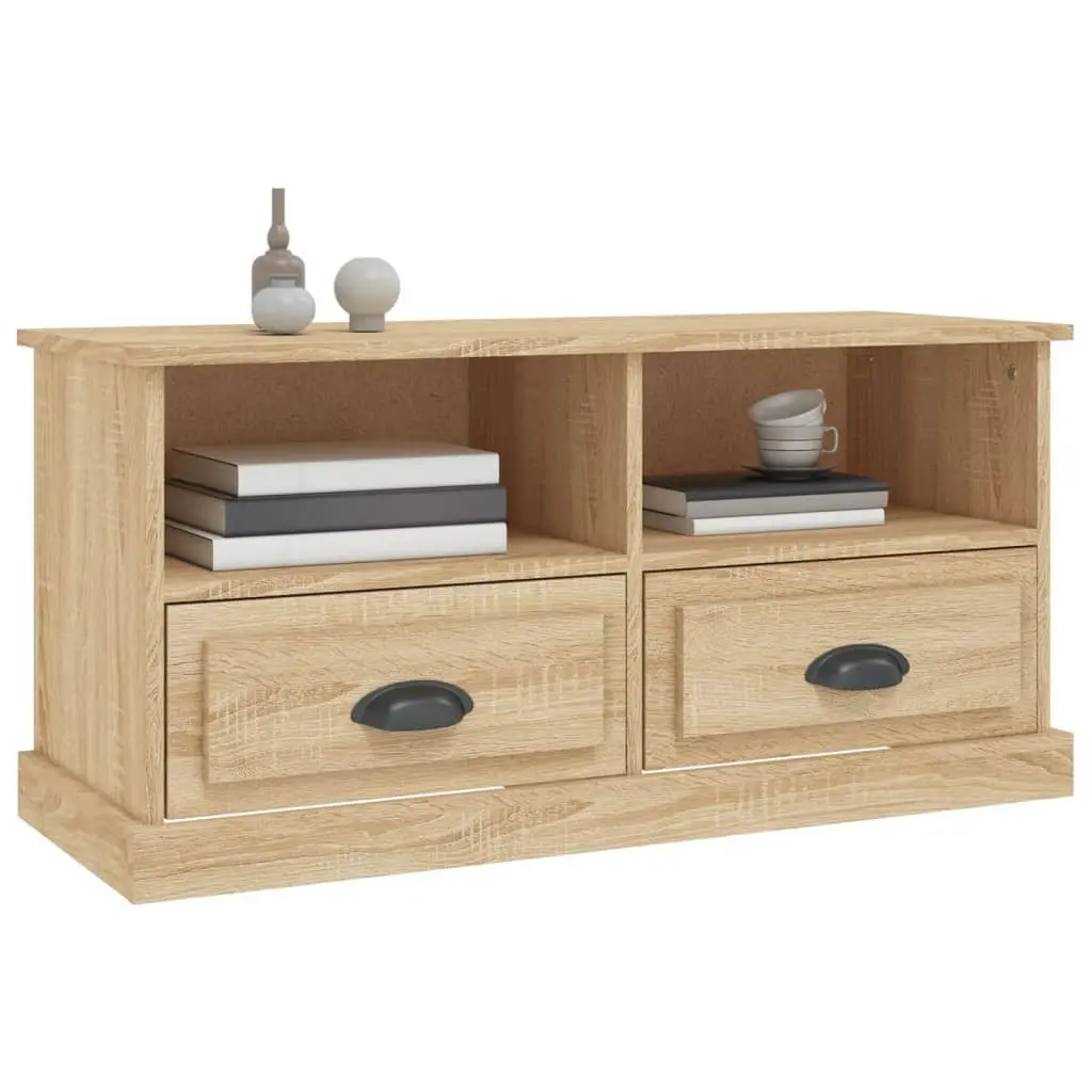 TV Cabinet Engineered Wood Brown 93 x 35.5 x 45 cm with 2 Drawers and 2 Open Compartments