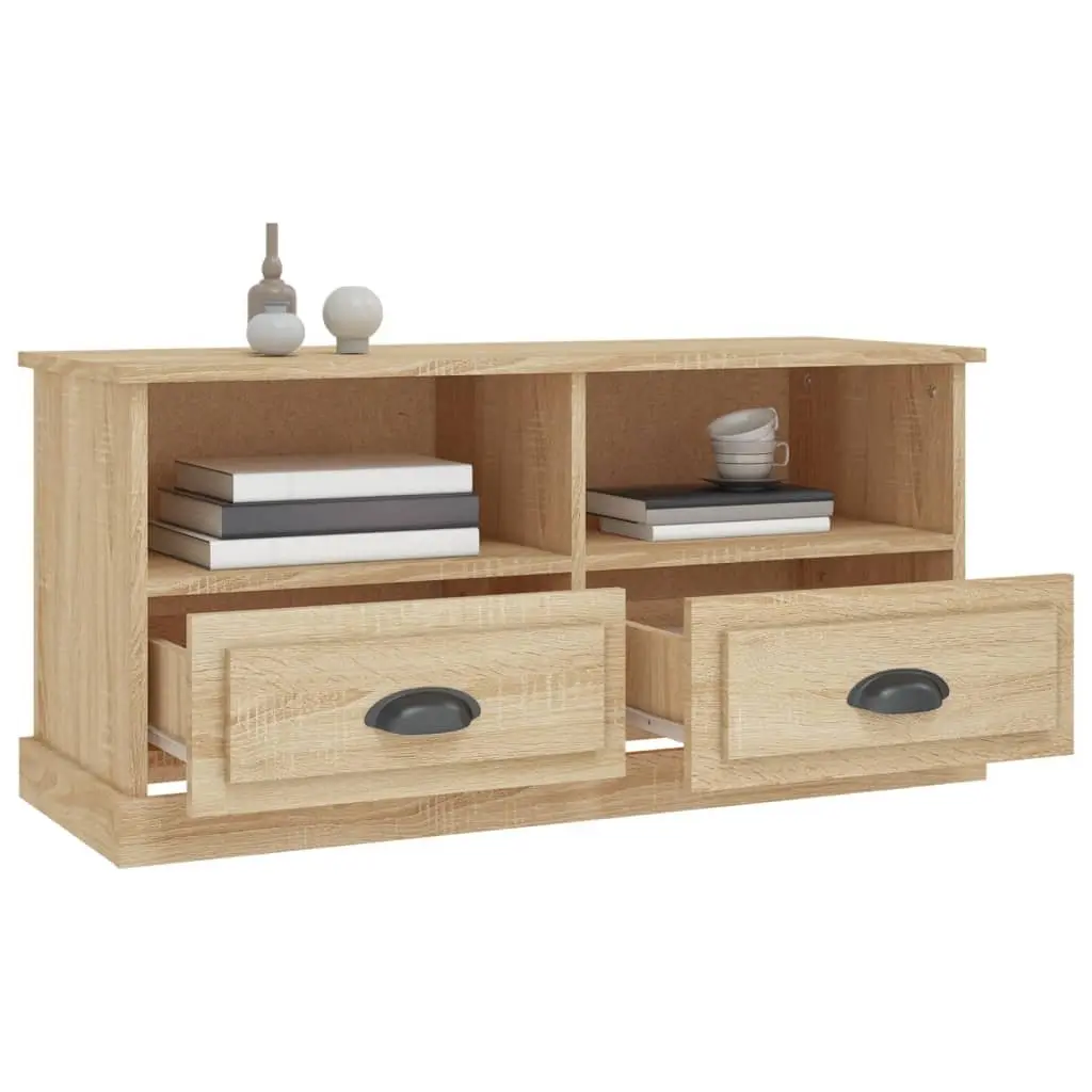 TV Cabinet Engineered Wood Brown 93 x 35.5 x 45 cm with 2 Drawers and 2 Open Compartments