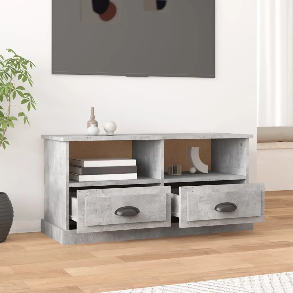 TV Cabinet Engineered Wood Grey 93 x 35.5 x 45 cm with 2 Drawers and 2 Open Compartments