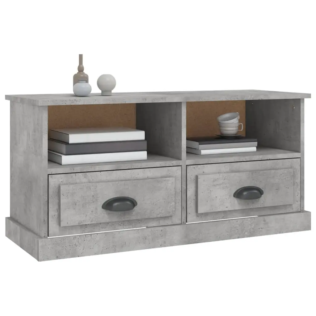 TV Cabinet Engineered Wood Grey 93 x 35.5 x 45 cm with 2 Drawers and 2 Open Compartments